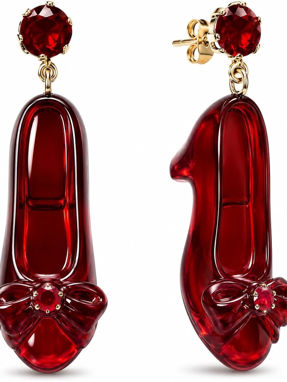 Red Glass Ballet Slipper Drop Earrings - Women Jewelry